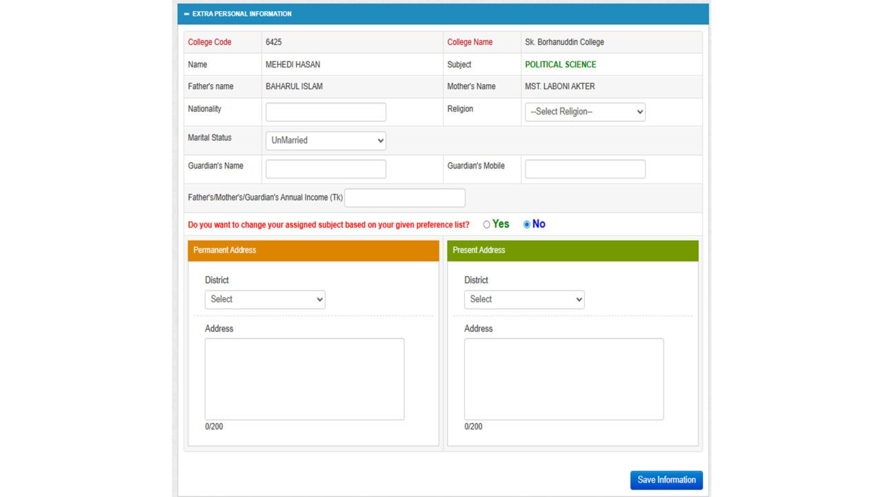 Honours Admission Form 2025 Download